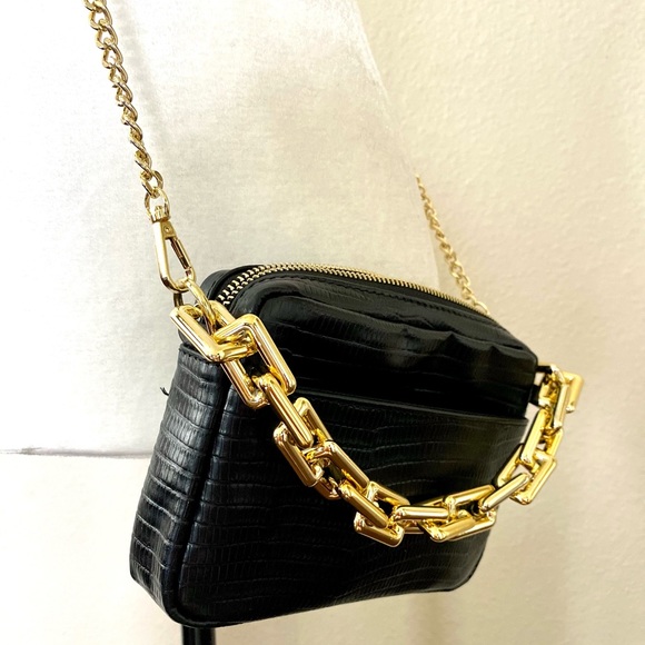 Genuine Leather Black and Gold Handbag Stella Bianca Italy - Picture 12 of 17